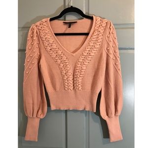 BCBGMAXAZRIA Women's Bishop Sleeve Cable Sweater